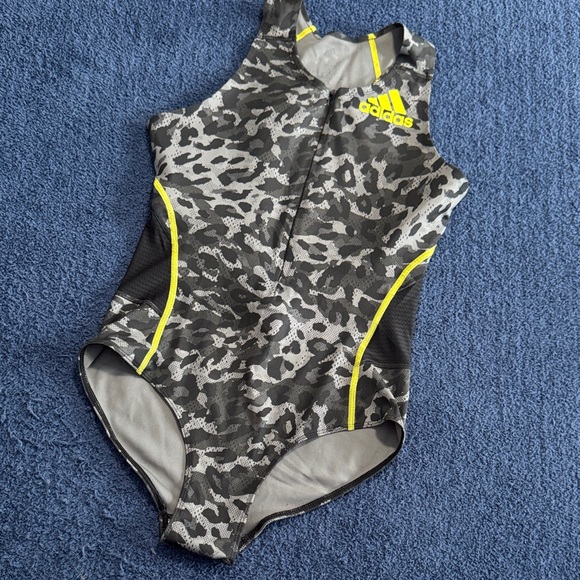 Adidas adizero Black, grey and Yellow animal print One Piece Swimsuit, #673 - Picture 1 of 6